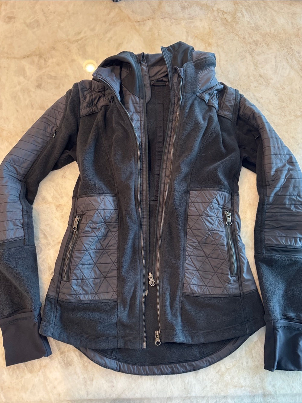 lululemon athletica Black Quilted-Panel Hooded Utility Jacket